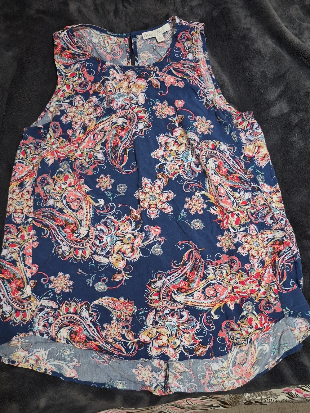 Pale Sky Navy Paisley Sleeveless Blouse